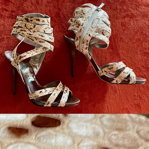 MARCIANO Strappy SNAKESKIN Print LEATHER Sole Sandal HEELS Size 7M - Picture 2 of 10